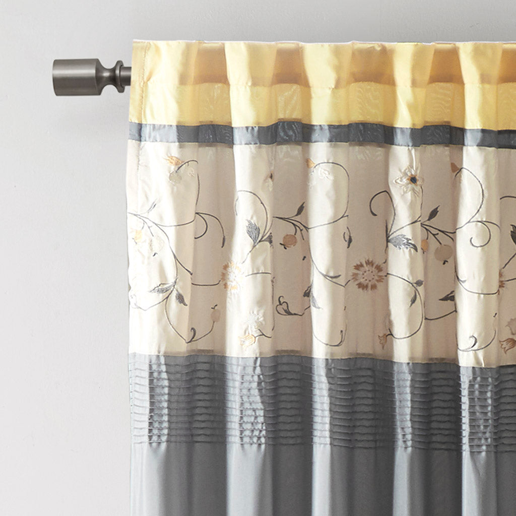 Embroidered Curtain Panel Yellow Polyester