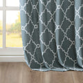 Fretwork Print Grommet Top Window Curtain Panel Only 1 Pc Panel White Blue Polyester