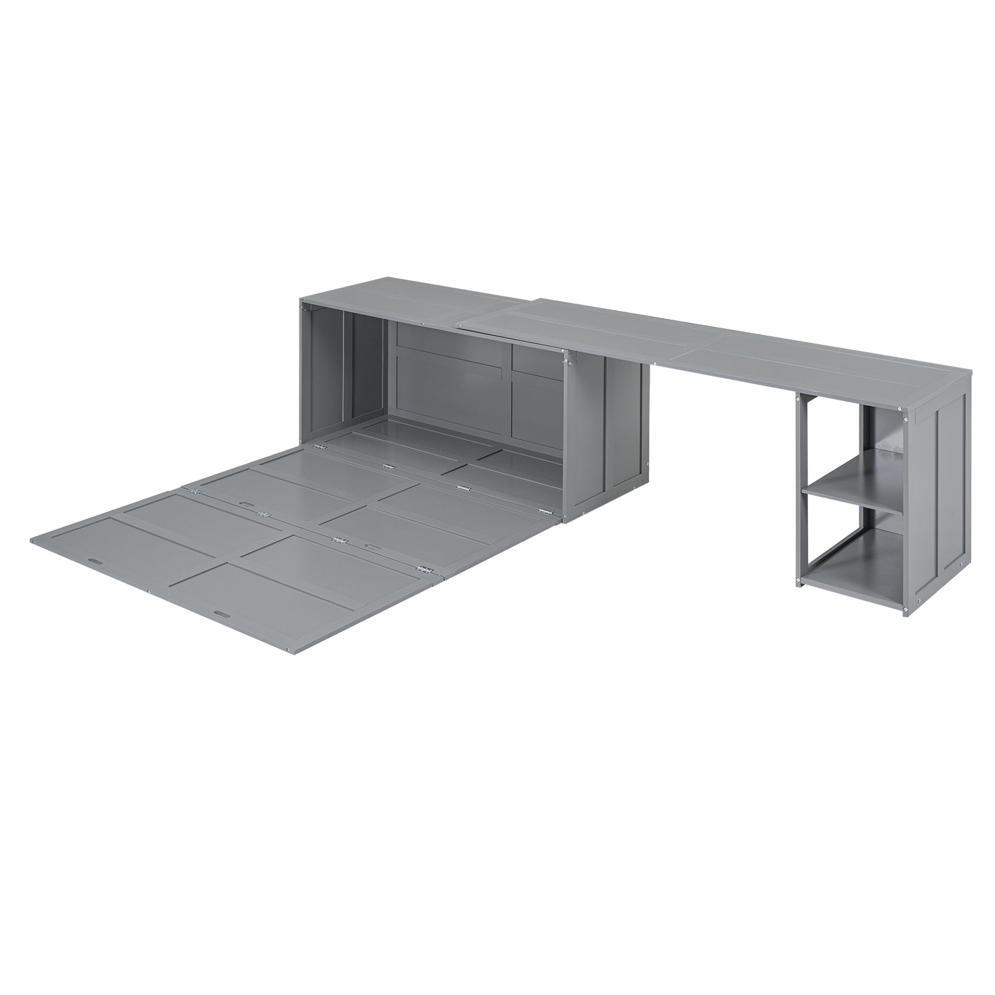 Queen Size Murphy Bed With Rotable Desk, Gray Box Spring Not Required Queen Gray Wood Bedroom Pine Bed Frame Solid Wood Mdf