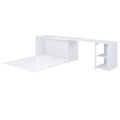 Queen Size Murphy Bed With Rotable Desk, White Box Spring Not Required Queen White Wood Bedroom Pine Bed Frame Solid Wood Mdf