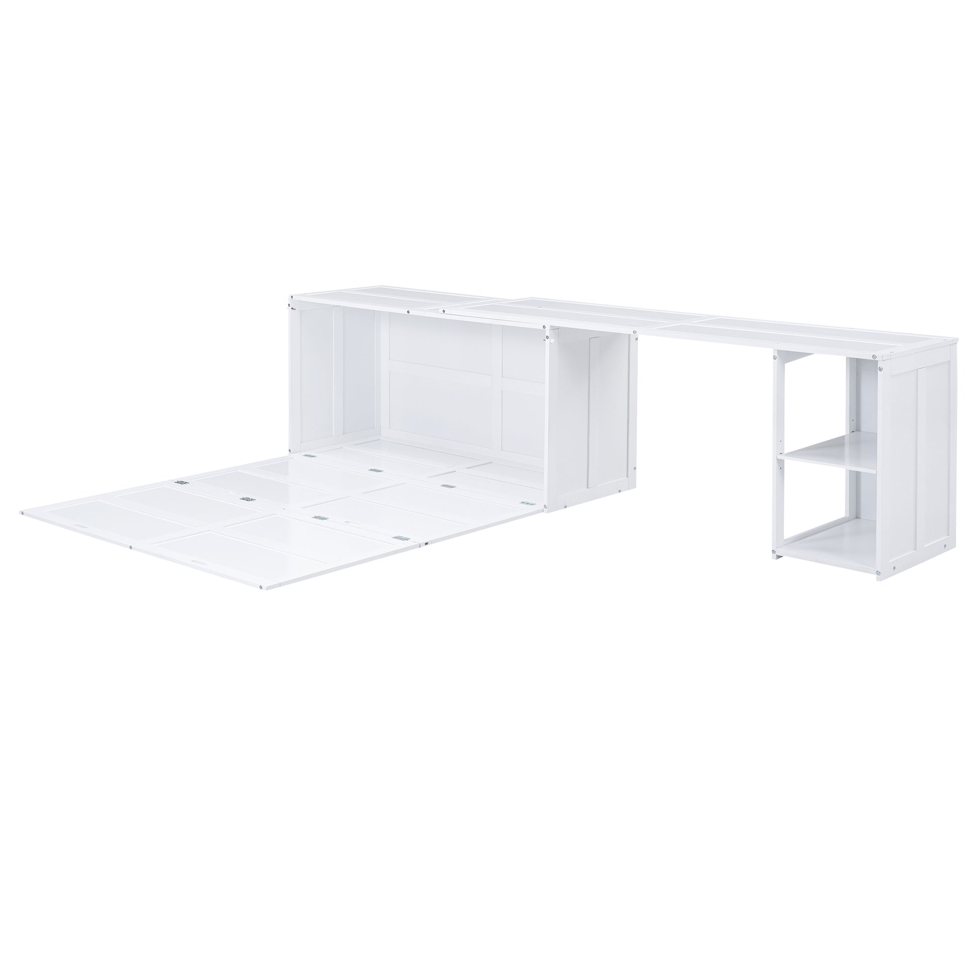 Queen Size Murphy Bed With Rotable Desk, White Box Spring Not Required Queen White Wood Bedroom Pine Bed Frame Solid Wood Mdf
