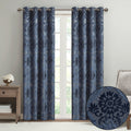 Knitted Jacquard Paisley Total Blackout Grommet Top Curtain Panel Only 1 Pc Panel Navy Polyester