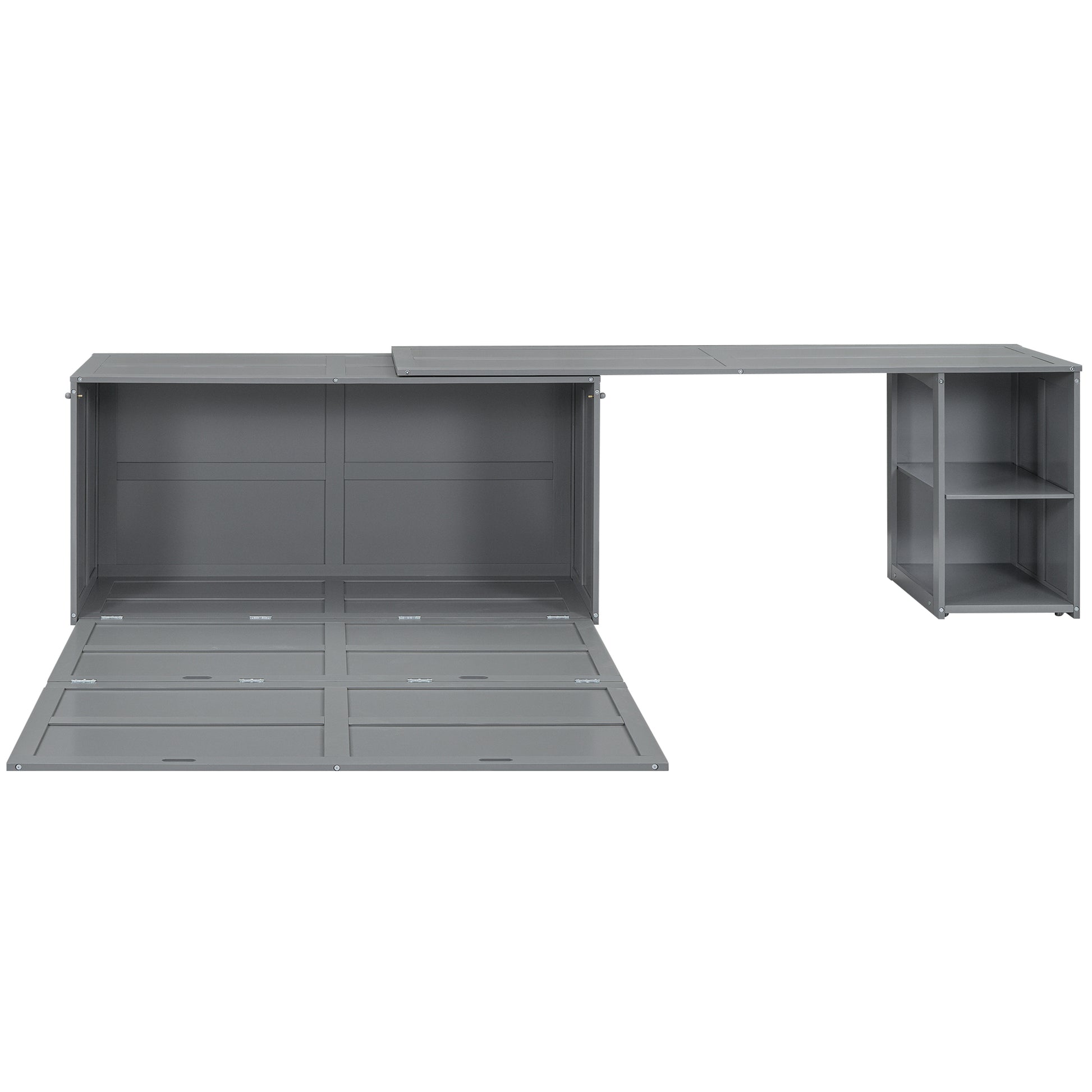 Queen Size Murphy Bed With Rotable Desk, Gray Box Spring Not Required Queen Gray Wood Bedroom Pine Bed Frame Solid Wood Mdf