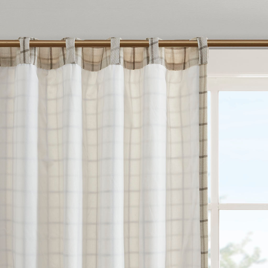 Plaid Rod Pocket And Back Tab Curtain Panel With Fleece Lining Natural Polyester