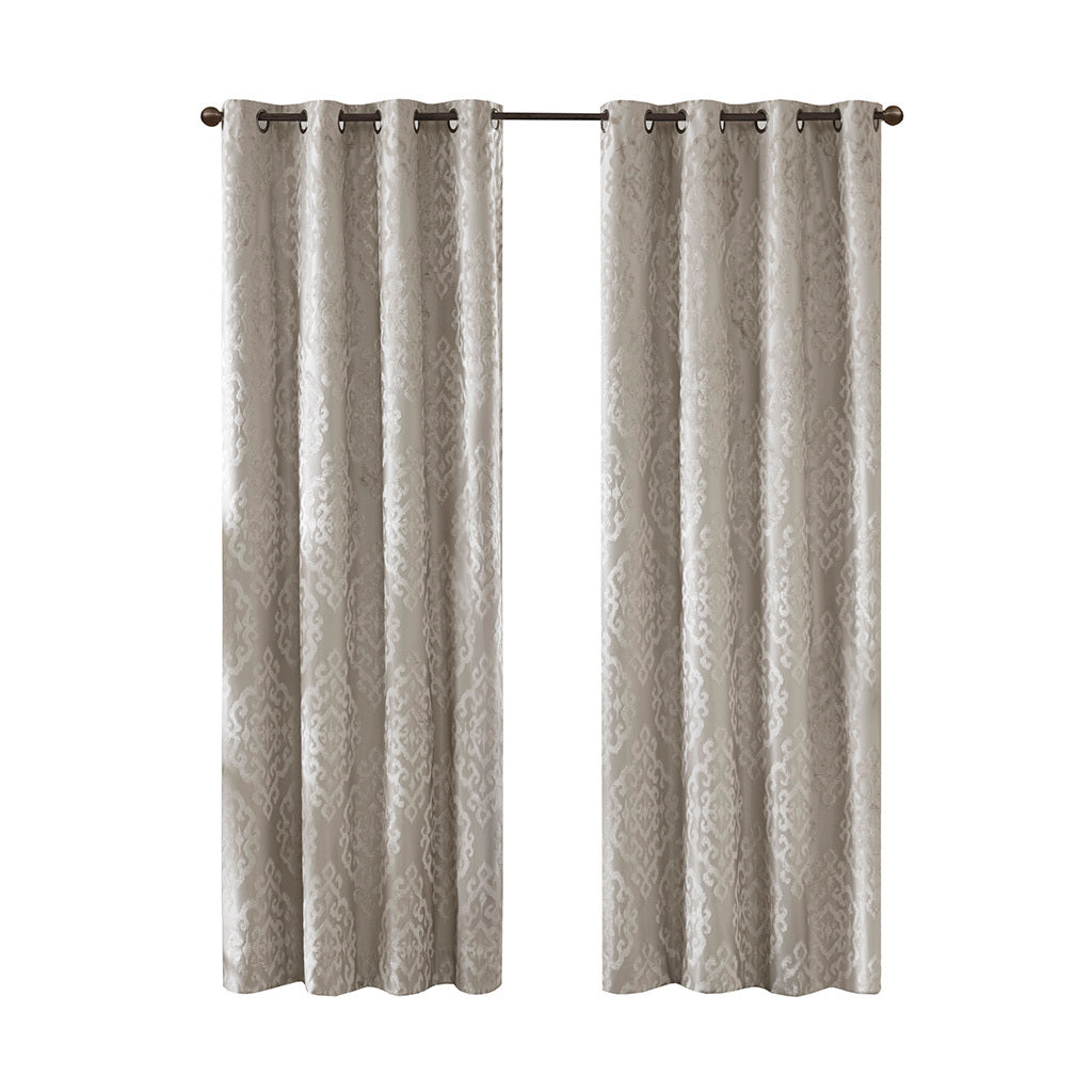 Knitted Jacquard Da Total Blackout Grommet Top Curtain Panel Only 1 Pc Panel Silver Polyester