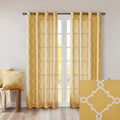 Fretwork Print Grommet Top Window Curtain Panel Only 1 Pc Panel Yellow White Polyester