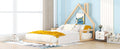 Full Size Wood Floor Bed With House Shaped Headboard, Natural Box Spring Not Required Full Natural Wood Bedroom Pine Bed Frame Solid Wood Mdf