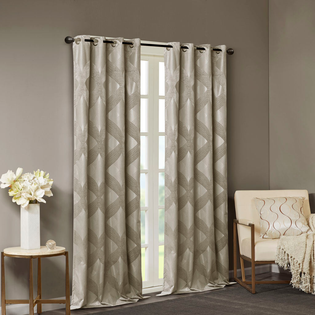 Ogee Knitted Jacquard Total Blackout Curtain Panel Only 1 Pc Panel Taupe Polyester