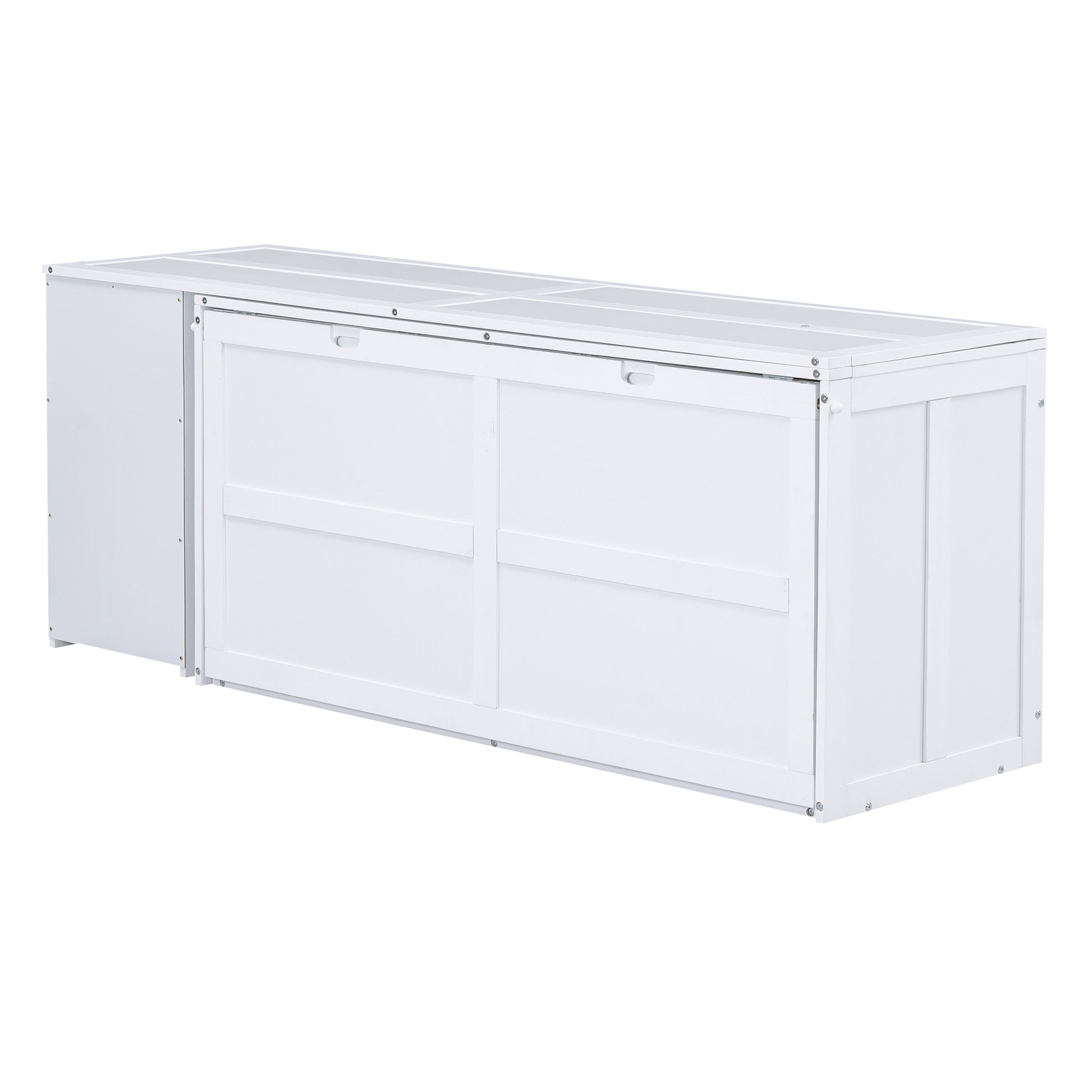 Queen Size Murphy Bed With Rotable Desk, White Box Spring Not Required Queen White Wood Bedroom Pine Bed Frame Solid Wood Mdf