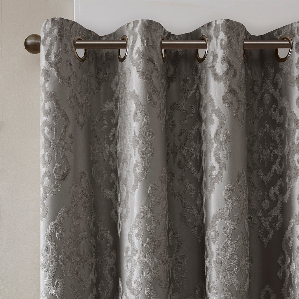 Knitted Jacquard Da Total Blackout Grommet Top Curtain Panel Only 1 Pc Panel Charcoal Polyester