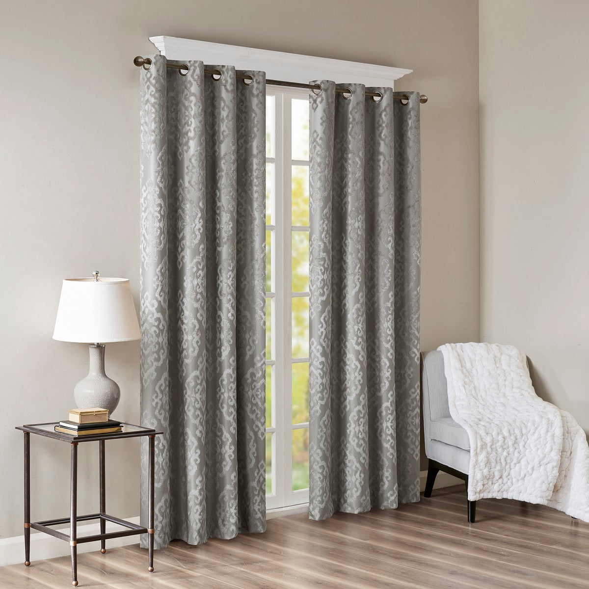 Knitted Jacquard Da Total Blackout Grommet Top Curtain Panel Only 1 Pc Panel Charcoal Polyester