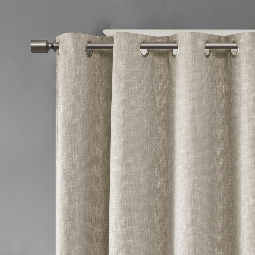 Printed Heathered Blackout Grommet Top Curtain Panel Only 1 Pc Panel Taupe Polyester