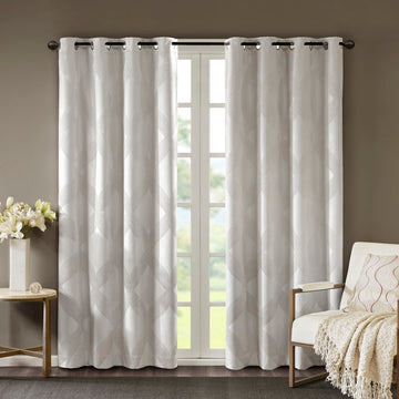 Ogee Knitted Jacquard Total Blackout Curtain Panel Only 1 Pc Panel Ivory Polyester