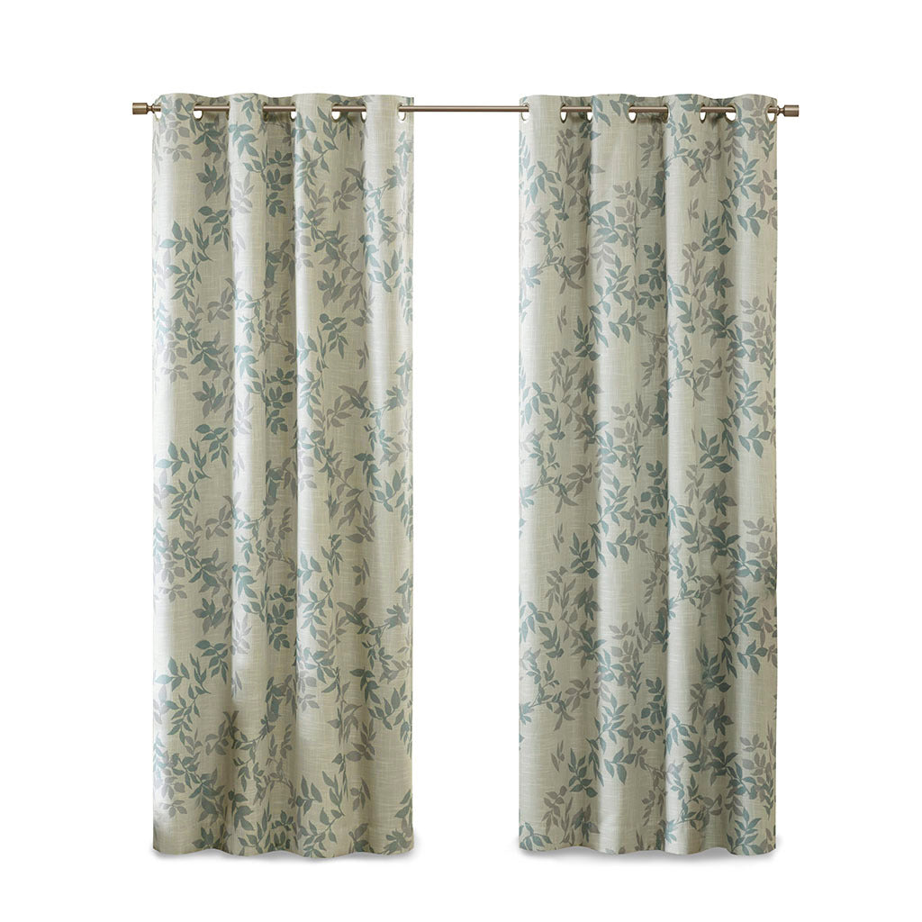 Printed Botanical Blackout Curtain Panel Aqua Polyester