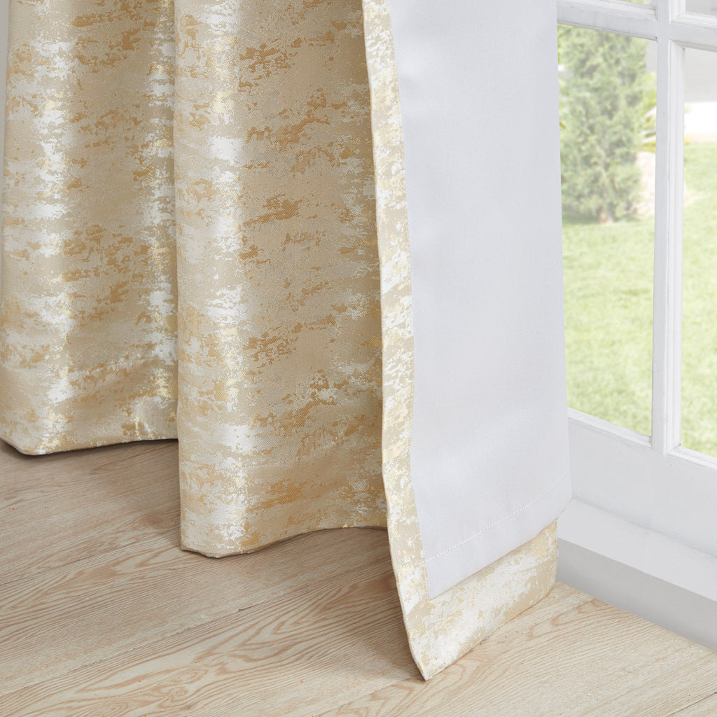 Jacquard Lined Total Blackout Rod Pocket Back Tab Curtain Panel Only 1 Pc Panel Gold Polyester