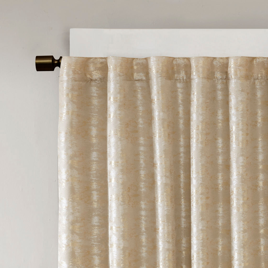 Jacquard Lined Total Blackout Rod Pocket Back Tab Curtain Panel Only 1 Pc Panel Gold Polyester