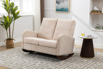 Coolmore Rocking Chair Upholstered Mid Century Modern Rocker Oversized Wingback Armchair For Living Room Beige Linen