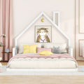 Full Size Wood Floor Bed With House Shaped Headboard, White Box Spring Not Required Full White Wood Bedroom Pine Bed Frame Solid Wood Mdf