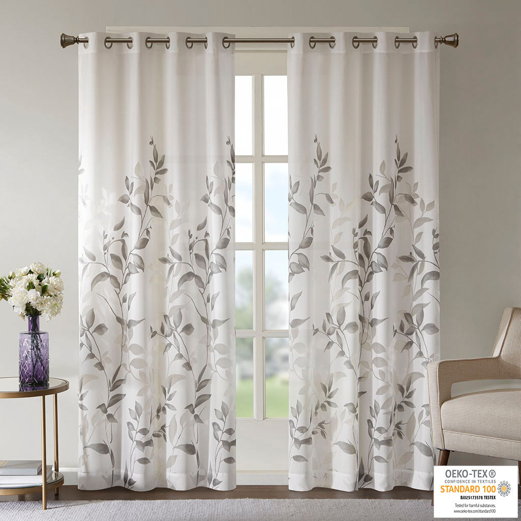 Burnout Printed Curtain Panel Grey Polyester