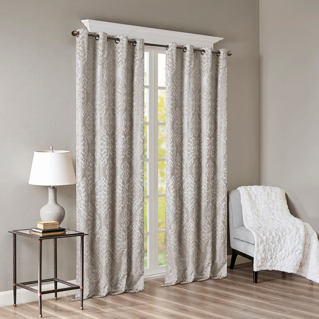 Knitted Jacquard Da Total Blackout Grommet Top Curtain Panel Only 1 Pc Panel Silver Polyester