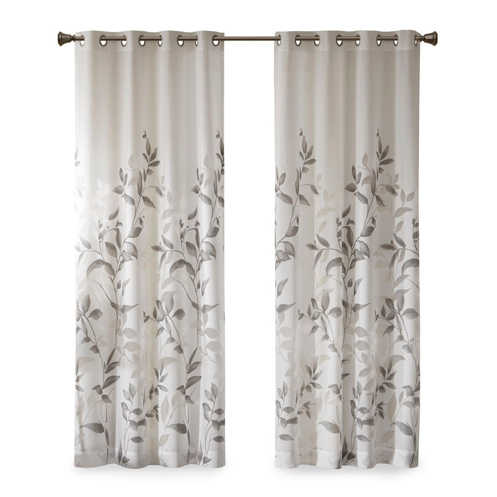 Burnout Printed Curtain Panel Grey Polyester