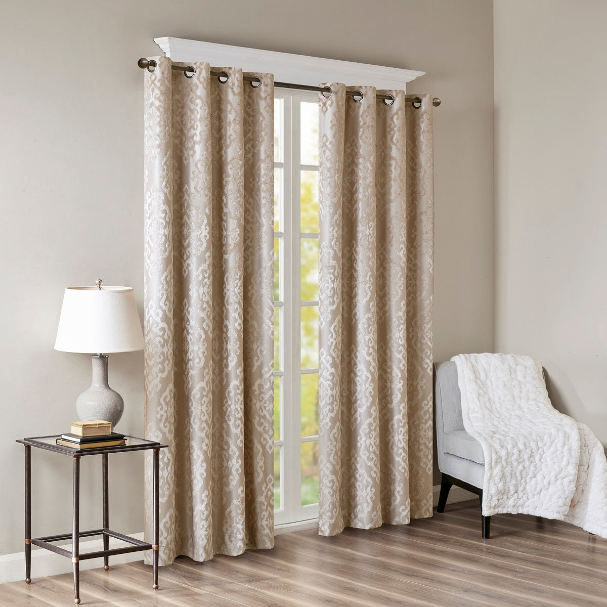 Knitted Jacquard Da Total Blackout Grommet Top Curtain Panel Only 1 Pc Panel Champagne Polyester