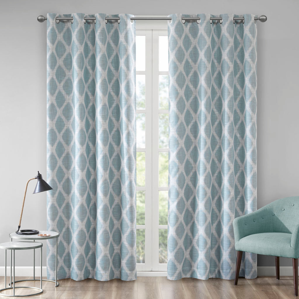 Printed Ikat Blackout Curtain Panel Only 1 Pc Panel Aqua Polyester