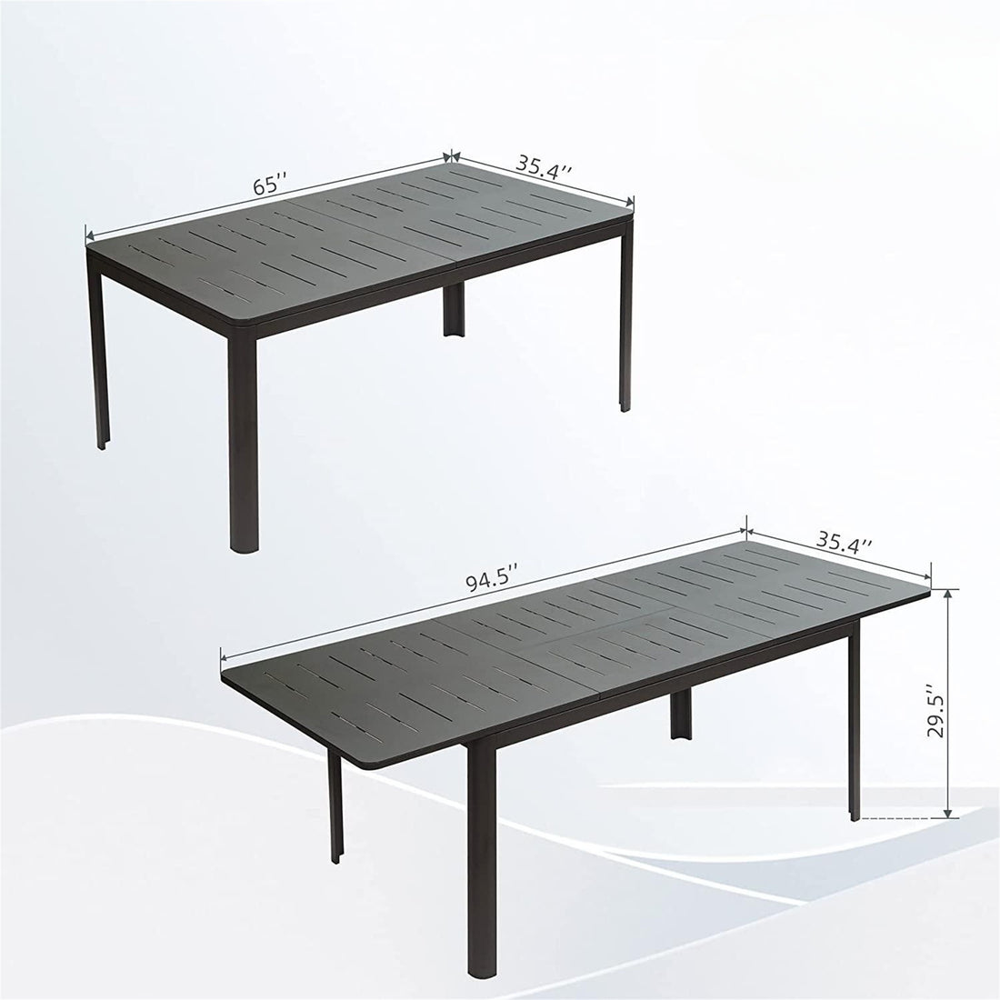 Patio Dining Expandable Table, Metal Aluminum Outdoor Table For 6 8 Person Rectangular Table For Porch Lawn Garden Bistro 1 Table Black Aluminium