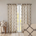 Fretwork Print Grommet Top Window Curtain Panel Only 1 Pc Panel Khaki Black Polyester