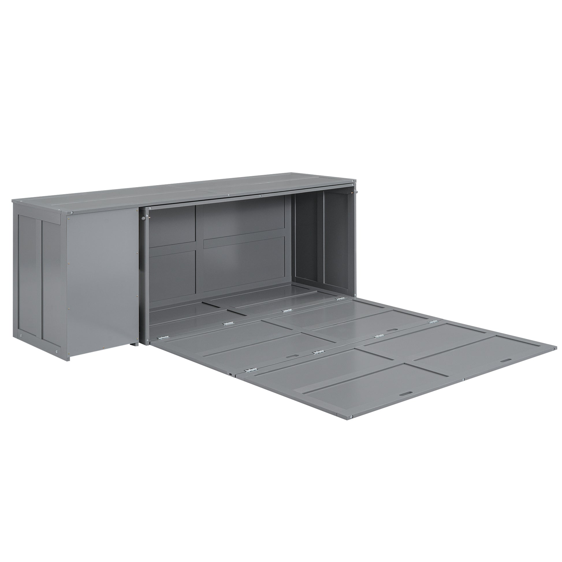 Queen Size Murphy Bed With Rotable Desk, Gray Box Spring Not Required Queen Gray Wood Bedroom Pine Bed Frame Solid Wood Mdf
