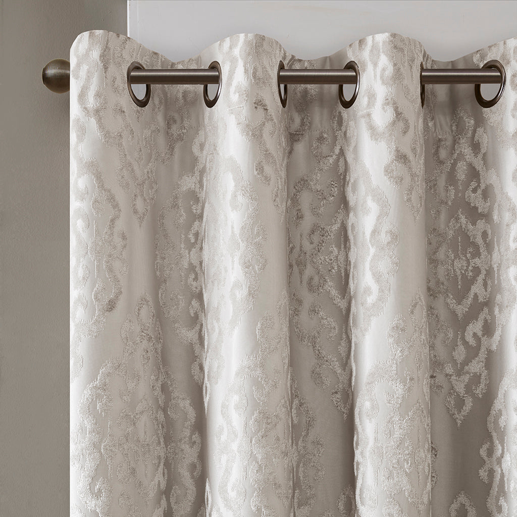 Knitted Jacquard Da Total Blackout Grommet Top Curtain Panel Only 1 Pc Panel Silver Polyester