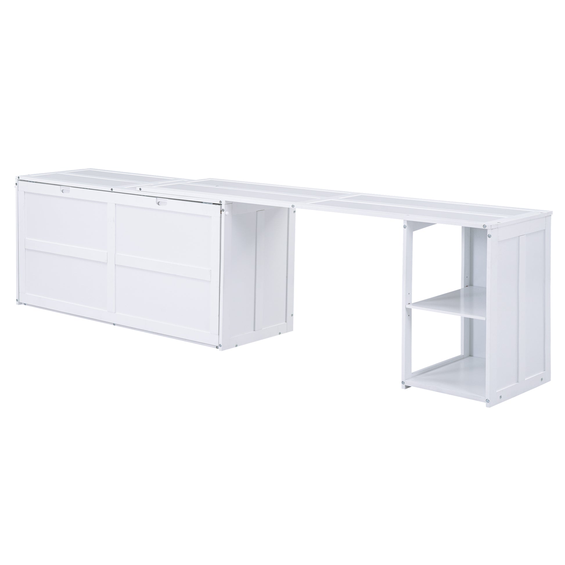 Queen Size Murphy Bed With Rotable Desk, White Box Spring Not Required Queen White Wood Bedroom Pine Bed Frame Solid Wood Mdf