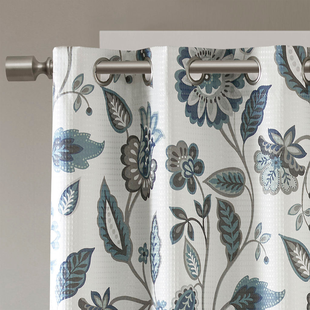 Jacquard Printed Room Darkening Curtain Panel Aqua Polyester