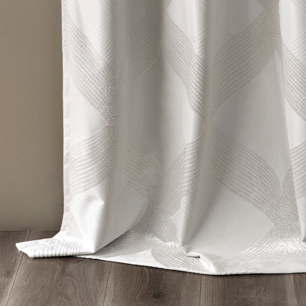 Ogee Knitted Jacquard Total Blackout Curtain Panel Only 1 Pc Panel Ivory Polyester