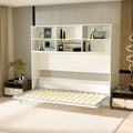 Mordern Design Twin Size Horizontal Murphy Bed With Shelf Storage For Bedroom Or Guestroom White Wall Bed Space Saving Hidden Bed With Style Gas Struts Box Spring Not Required Twin White Metal White Bedroom American Design,Cute,European,Modern Murphy