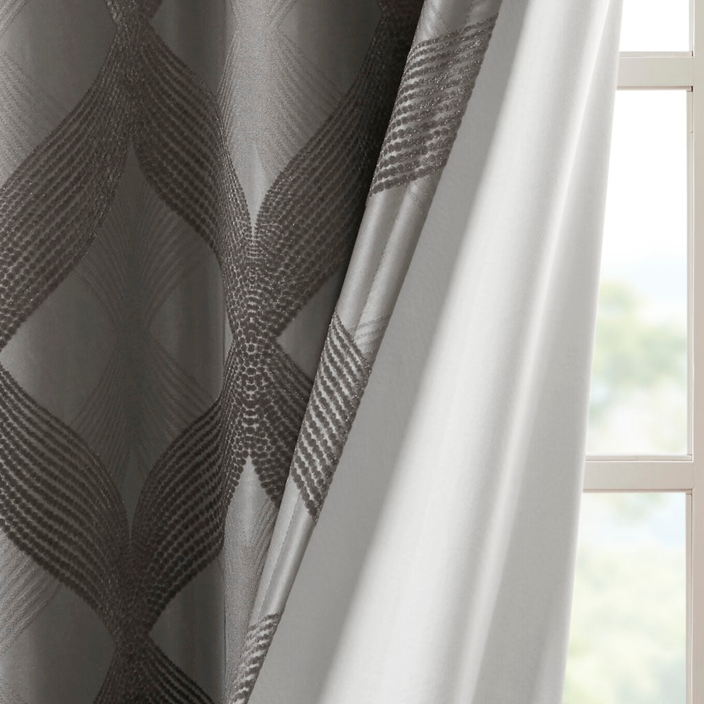 Ogee Knitted Jacquard Total Blackout Curtain Panel Only 1 Pc Panel Charcoal Polyester