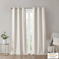 Tonal Printed Faux Silk Total Blackout Curtain Panel Pair 2 Pcs Window Panels Ivory Polyester