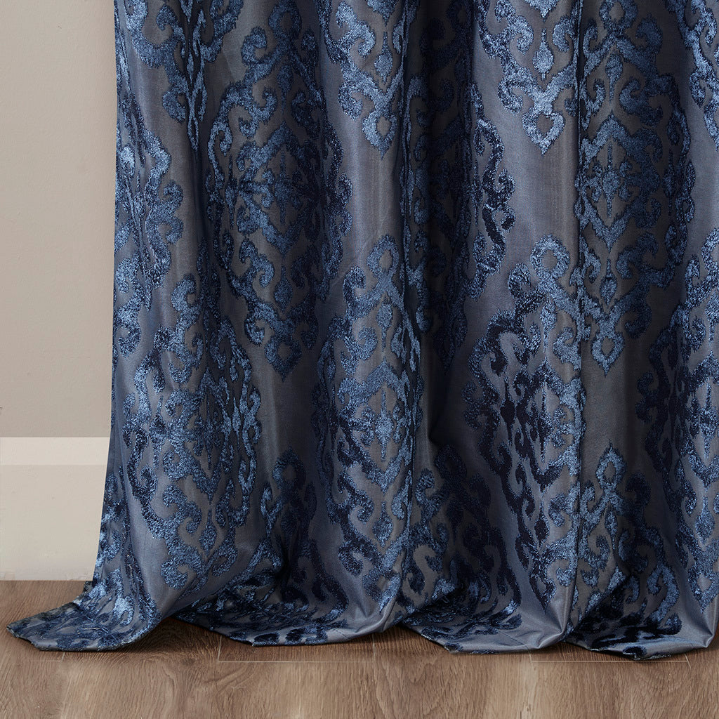 Knitted Jacquard Da Total Blackout Grommet Top Curtain Panel Only 1 Pc Panel Navy Polyester