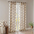 Fretwork Print Grommet Top Window Curtain Panel Only 1 Pc Panel Khaki Black Polyester