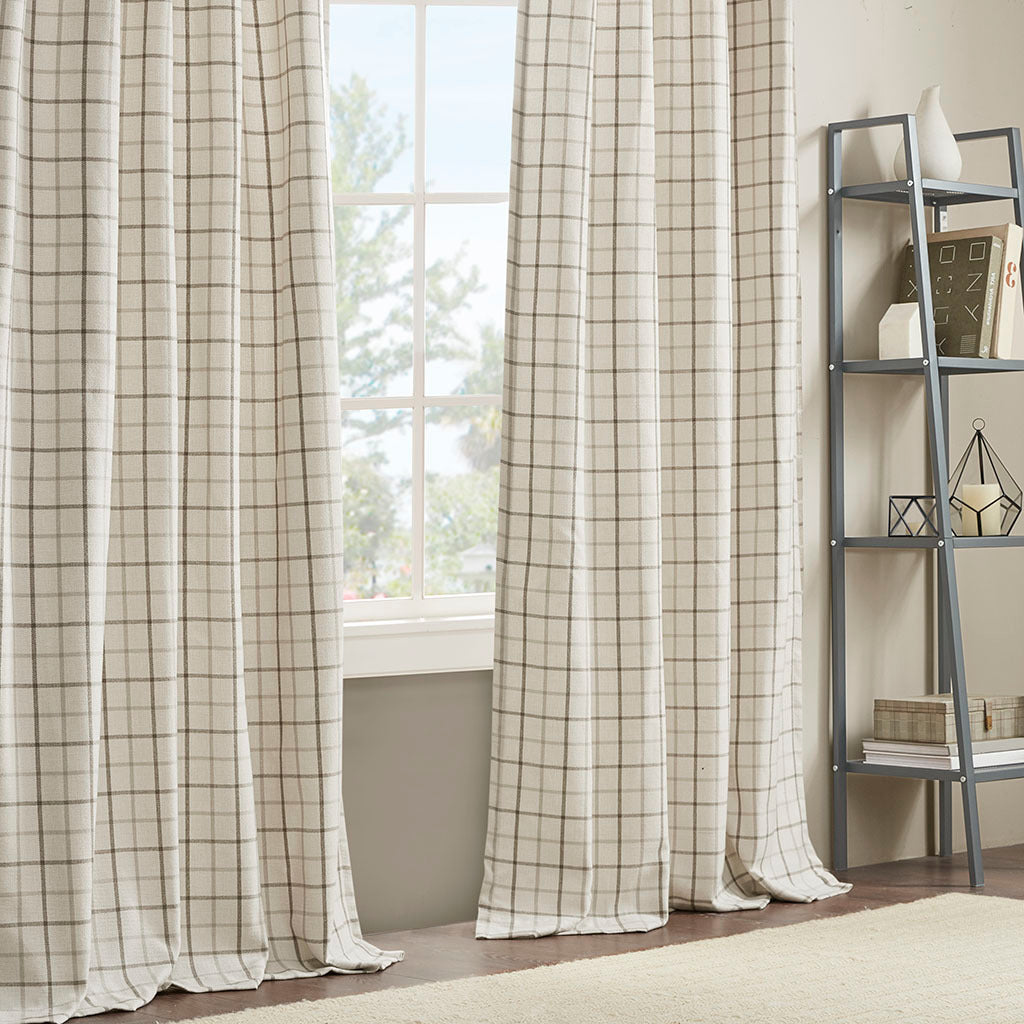 Plaid Rod Pocket And Back Tab Curtain Panel With Fleece Lining Natural Polyester