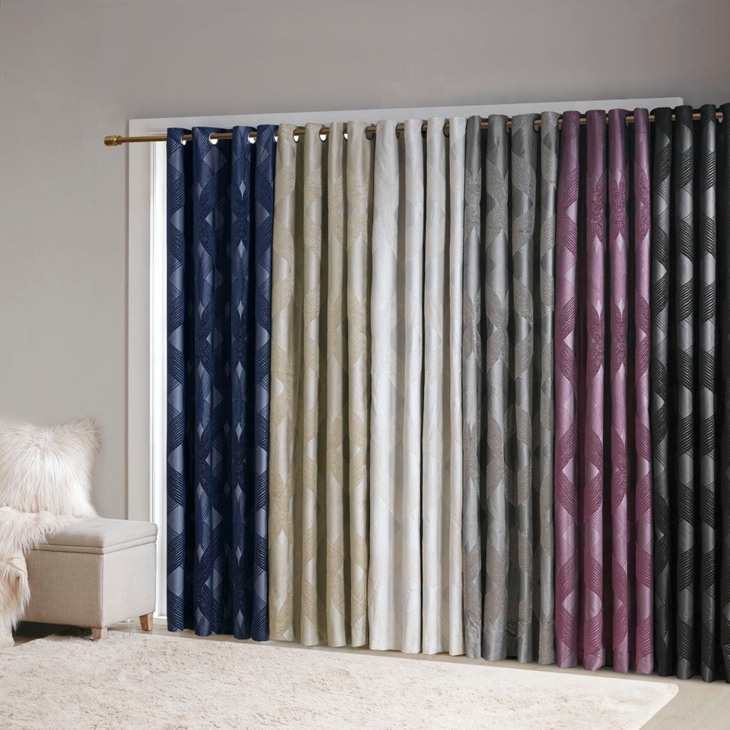 Ogee Knitted Jacquard Total Blackout Curtain Panel Only 1 Pc Panel Navy Polyester