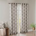 Fretwork Print Grommet Top Window Curtain Panel Only 1 Pc Panel Grey White Polyester