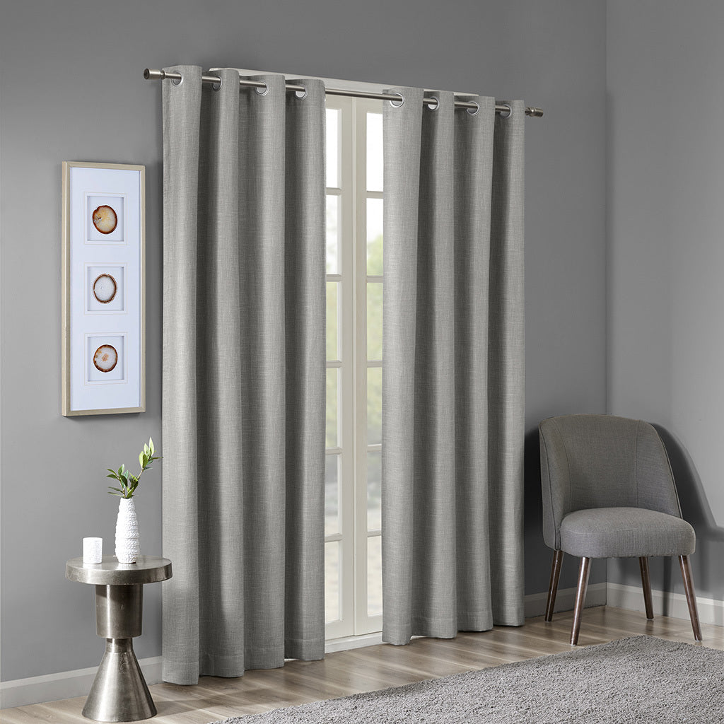 Printed Heathered Blackout Grommet Top Curtain Panel Only 1 Pc Panel Grey Polyester