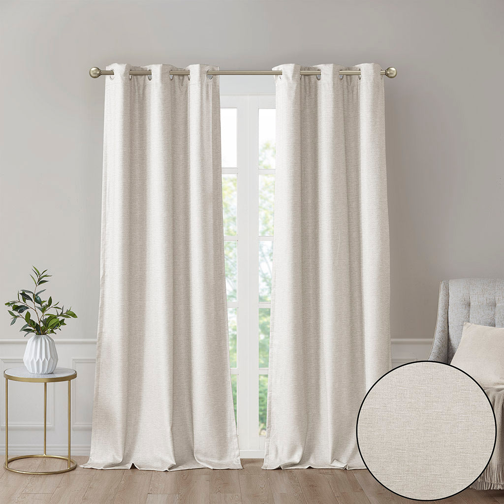 Tonal Printed Faux Silk Total Blackout Curtain Panel Pair 2 Pcs Window Panels Ivory Polyester