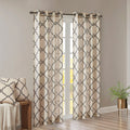 Fretwork Print Grommet Top Window Curtain Panel Only 1 Pc Panel Khaki Black Polyester