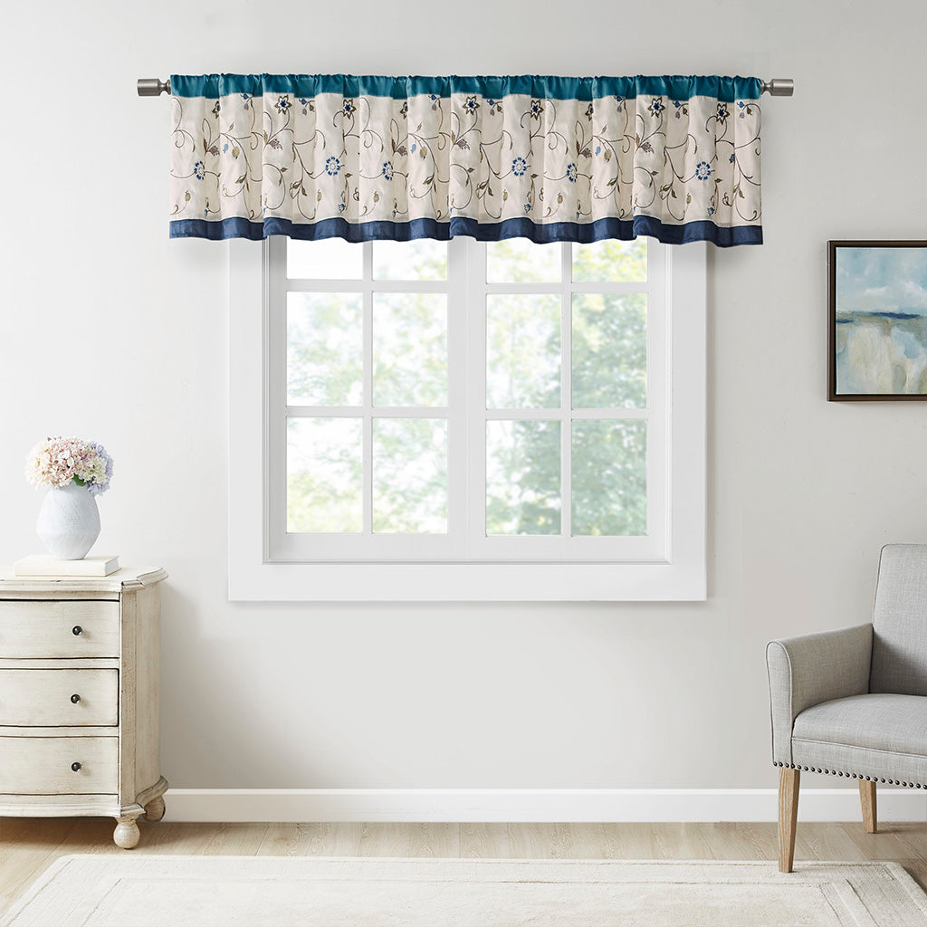 Embroidered Window Valance Navy 50X18" Multicolor Polyester