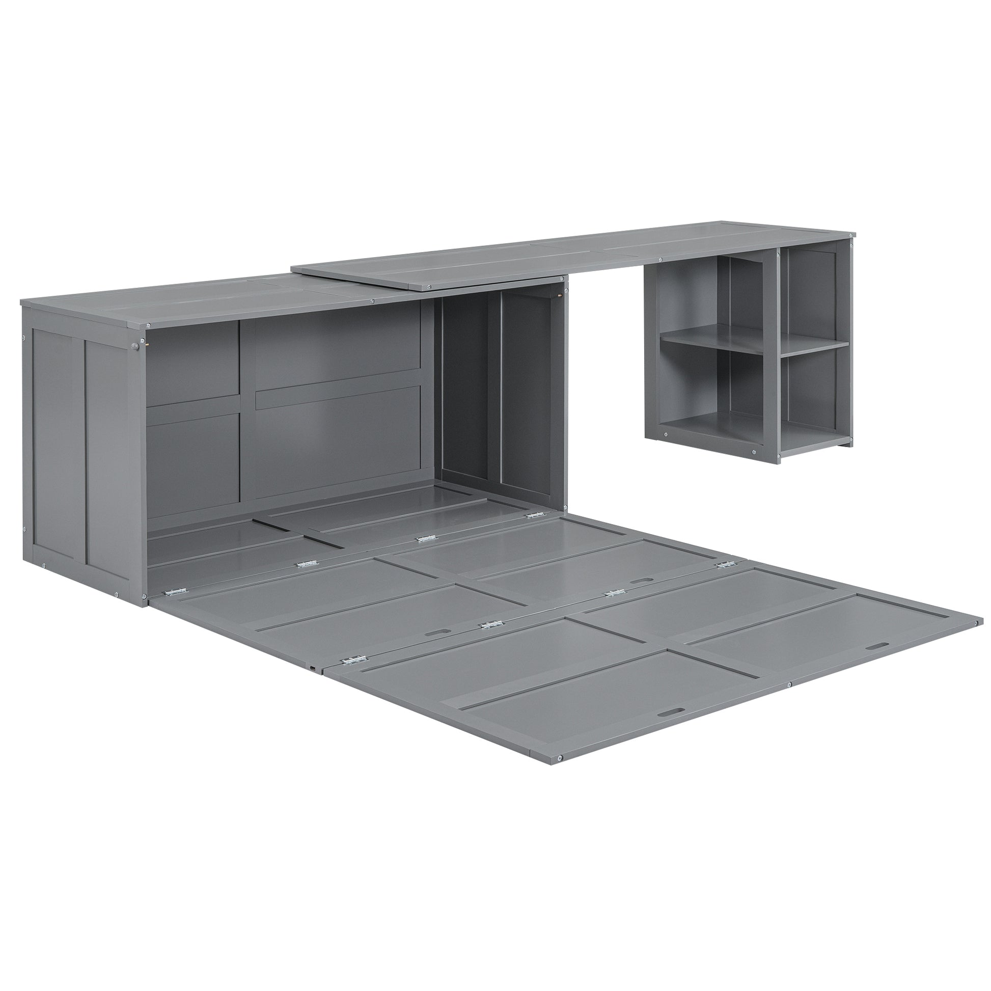Queen Size Murphy Bed With Rotable Desk, Gray Box Spring Not Required Queen Gray Wood Bedroom Pine Bed Frame Solid Wood Mdf