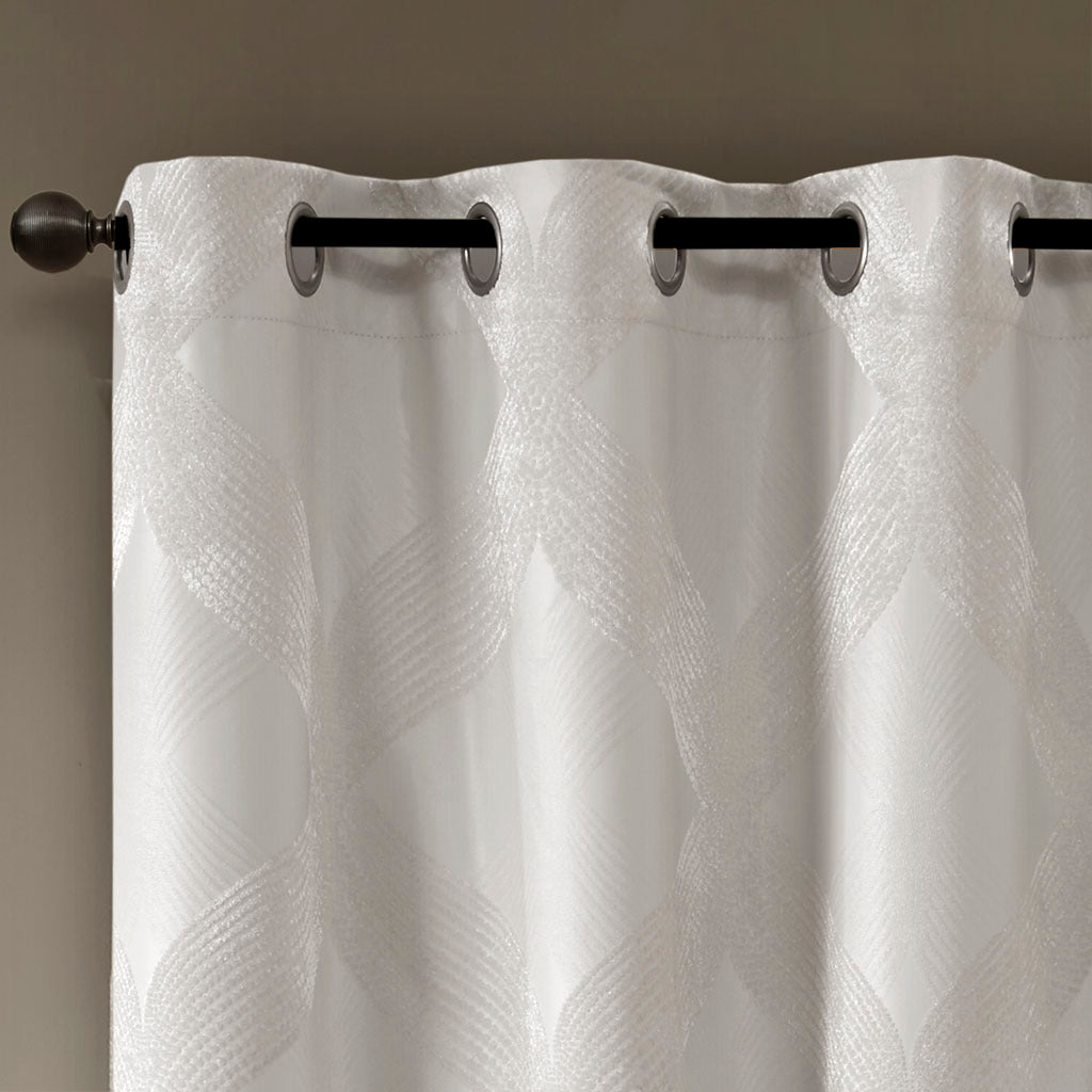 Ogee Knitted Jacquard Total Blackout Curtain Panel Only 1 Pc Panel Ivory Polyester