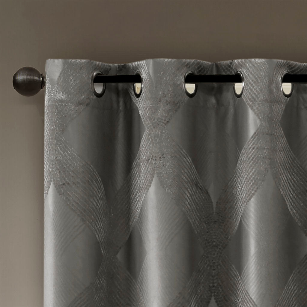 Ogee Knitted Jacquard Total Blackout Curtain Panel Only 1 Pc Panel Charcoal Polyester