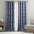 Knitted Jacquard Paisley Total Blackout Grommet Top Curtain Panel Only 1 Pc Panel Navy Polyester